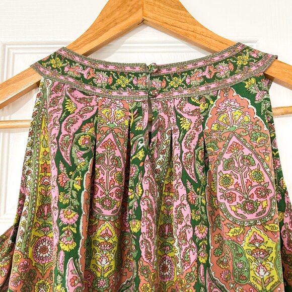 Chelsea & Theodore Boho Paisley Sleeveless Top Green Pink Tank Women’s Size S - Picture 3 of 4